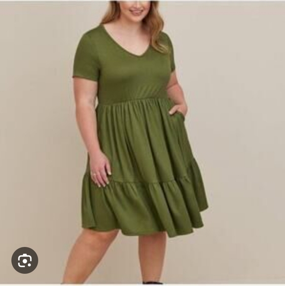 Torrid Olive Green V Neck Mini Dress W Pockets 1x - Picture 1 of 13